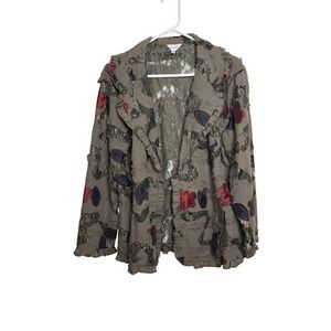 Dorman Womens XL Olive Green Floral Lace Applique Open Front Art To Wear Jacket
